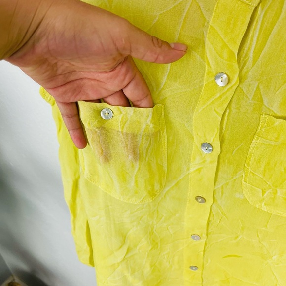 Free People Spellbound Collar Button Up Sheer open back Blouse in Golden Moss - Picture 4 of 6